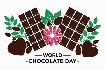 World Chocolate Day celebration with chocolate bars and leaves and flower