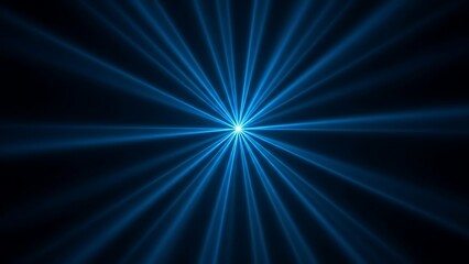 Fototapeta premium Vibrant blue light rays exploding from a central point in darkness