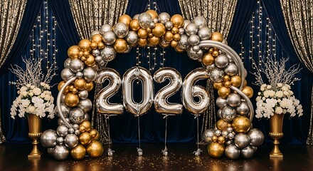 Elegant 2026 New Year's Eve Party Decoration with Gold and Silver Ball