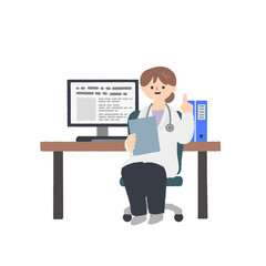 診察する医師のイラスト / Doctor Working at Desk Illustration