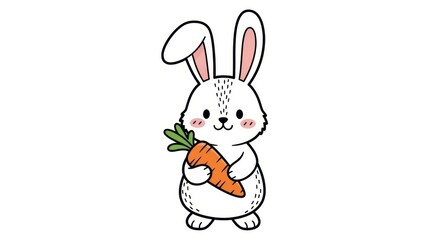 Obraz premium Cute cartoon bunny rabbit holding a fresh carrot, isolated on white background