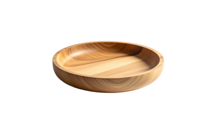 A close-up shot of a wooden bowl with a curved shape, with its textured surface facing upwards and centered on a black background