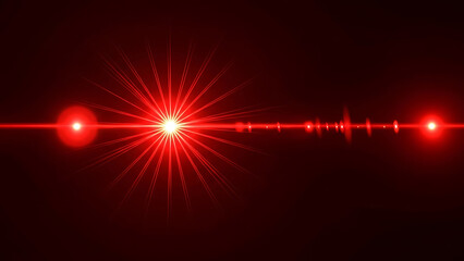 Bright red starburst lens flare with glowing orb and bokeh effects light