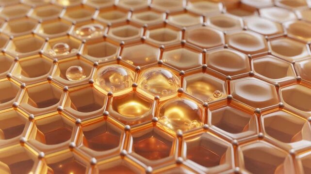 Healthy skin cells 3D animation visualizing deep hydration absorption structure glowing medical beauty concept