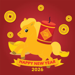 Golden horse and wealthy new year icon