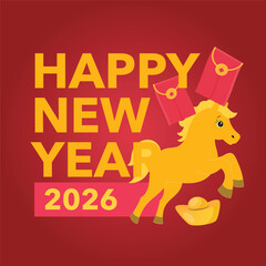Year of the horse postcard and wealthy new year icon