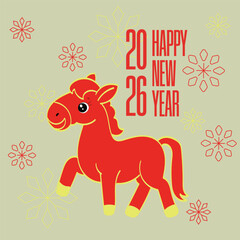 Year of the horse postcard and wealthy new year icon