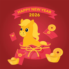 Golden horse and wealthy new year icon