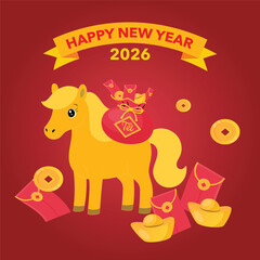 Golden horse and wealthy new year icon