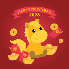 Golden horse and wealthy new year icon