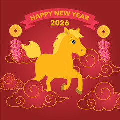 Golden horse and wealthy new year card