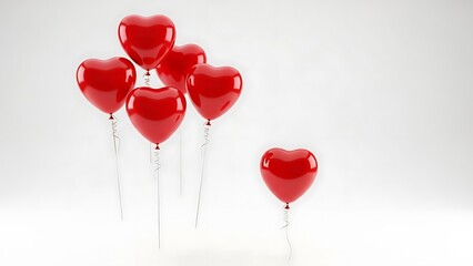 Cluster of red heart shaped balloons on white background