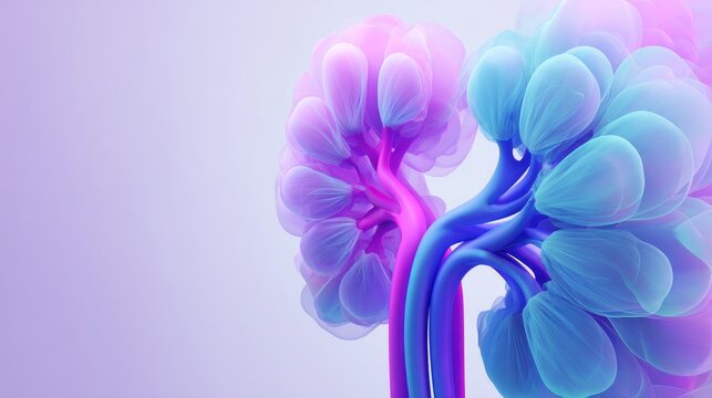 illustration of the human kidney with blue and purple colors 