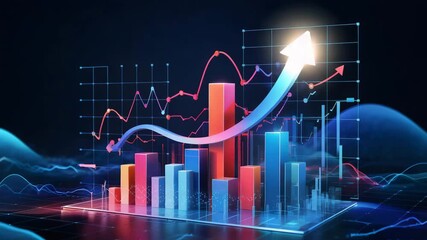 Vibrant business graph showing dynamic growth with rising arrow - Powered by Adobe