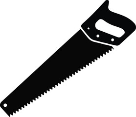 Fototapeta premium A simple black silhouette icon of a handsaw, representing a common woodworking tool