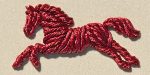 Red Thread Horse Embroidery Design on Cream Background for Craft Projects