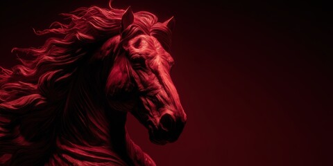 Majestic Red Horse Portrait with Flowing Mane Against Dark Background