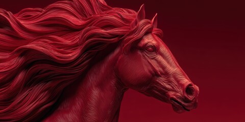 Majestic Horse Sculpture with Flowing Red Mane and Elegant Features