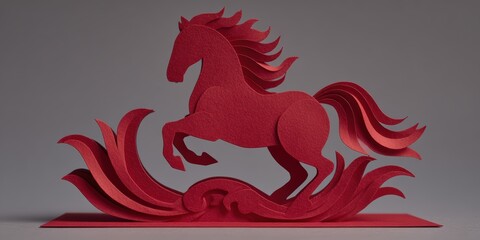 Artistic Red Paper Horse Sculpture on a Neutral Background