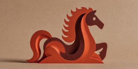 Artistic geometric horse sculpture made from layered orange paper design
