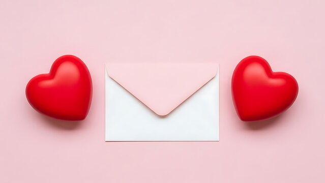 Love letter with two red hearts on pink background - Powered by Adobe