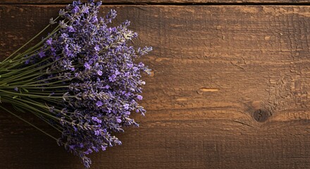 Fresh Lavender Bouquet on Rustic Wood Background for Aromatherapy & Natural Wellness