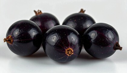 Marionberries laid out on clean white background