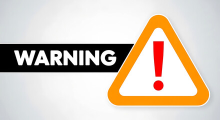 Black warning banner with orange triangle exclamation mark symbol alert danger
