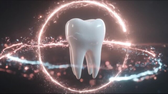 Translucent tooth floats against darkness, radiant cross of shimmering particles and gentle light!!!