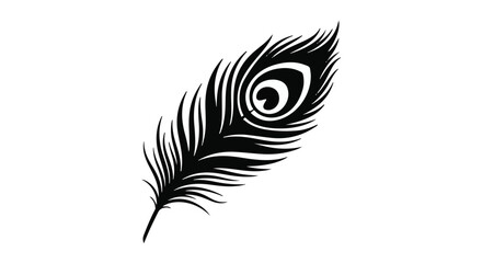 Elegant black peacock feather with intricate eye pattern against a clean white background