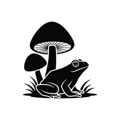 Fototapeta premium Frog sitting near mushrooms isolated on white background, Vector, illustration