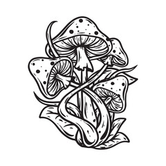 illustration art hand drawn black and white mushroom engraving ornamnet tattoo and t-shirt design