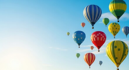 Fototapeta premium A vibrant array of hot air balloons soaring against a clear blue sky.