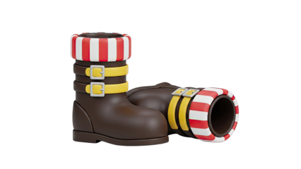 Cartoon Boots with Red and White Stripes and Yellow Buckles