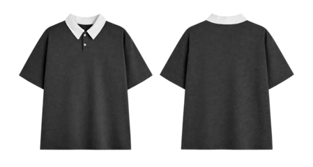 Blank Gray Polo Shirt Mockup with White Collar and Buttons, Front and Back Views on Transparent Background
