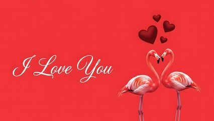 I Love You Valentine Background with Flamingo Couple and Heart Shapes