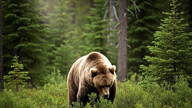 Grizzly bear roaring powerfully, a fierce symbol of untamed nature.