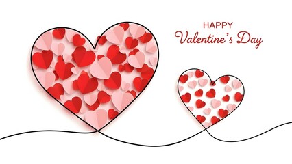 Happy valentines day with two hearts made of smaller hearts on white background