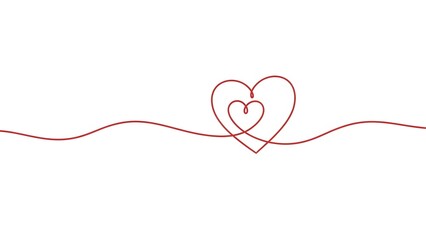 Red line drawing of intertwined hearts on white background symbolizing love