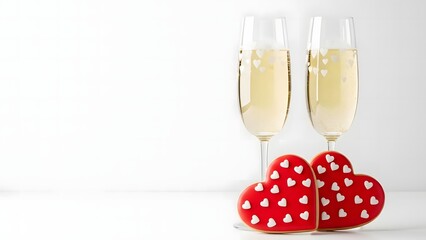Champagne Glasses with Heart Decoration for Love, Romance and Valentine&rsquo;s Day Celebration