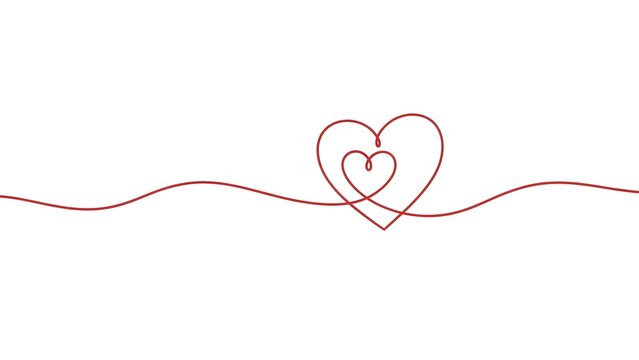 Red line drawing of intertwined hearts on white background symbolizing love - Powered by Adobe