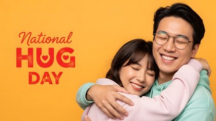 National Hug Day Concept with Happy Couple Hugging, Love and Affection Celebration