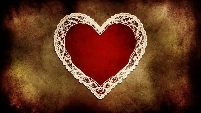 Romantic hearts animation with lace border and grunge background, vintage love concept