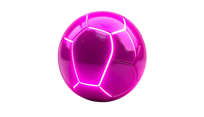 A glossy, spherical object glows with magenta light outlining its polygonal panels against a stark black backdrop. It's a modern, abstract representation
