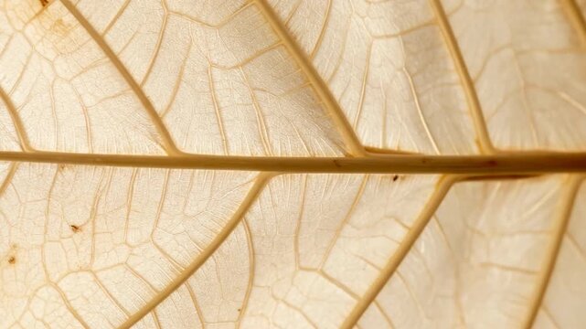 Detailed close-up of a dried leaf showing intricate vein patterns and delicate textures.