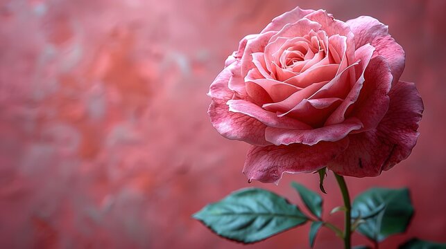 Pink rose on pink background, flat lay wide-angle lens with copy space, studio lighting high-resolution sharp focus high-quality for banner design projects - Powered by Adobe