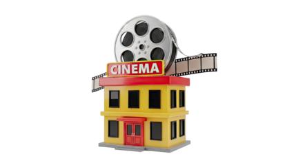 Cinema Building with Film Reel and Strip