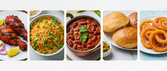 Assorted Delicious Dishes Featuring Chicken, Fried Rice, Chili, Bread Rolls, and Sweet Treats