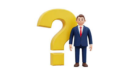 Businessman Beside Giant Yellow Question Mark