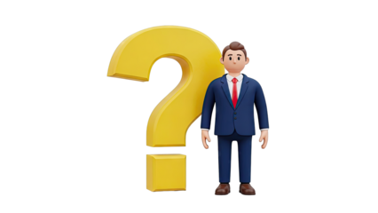 Businessman Beside Giant Yellow Question Mark